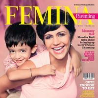 Mandira Bedi and her son on Femina Parenting cover photo